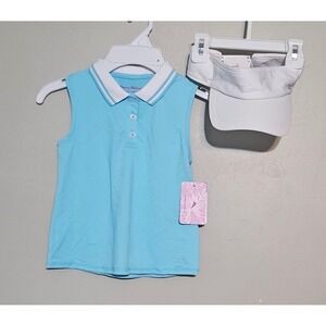 🩷Tommy Bahama Active Sleeveless Polo Shirt and Visor Set Blue White Size 5/6🩷